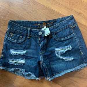 Distressed jean shorts